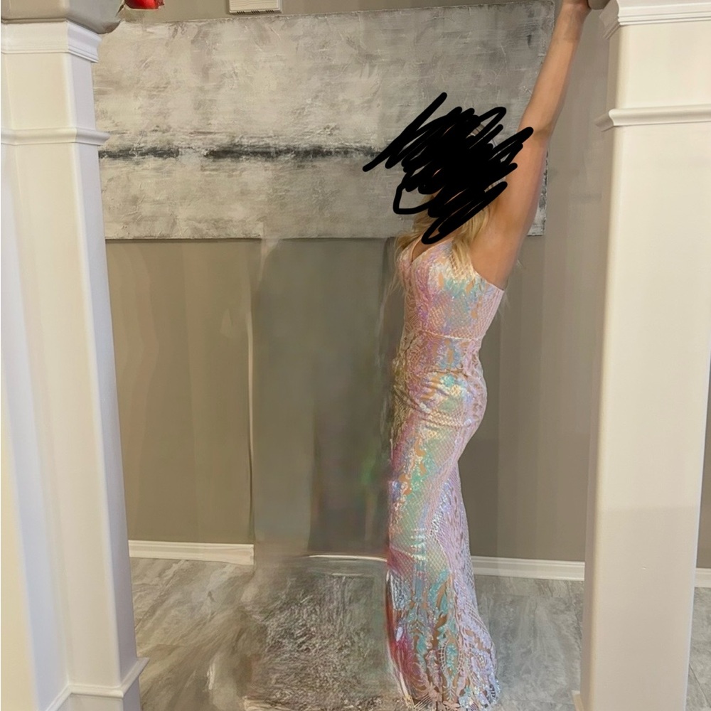 Iridescent Pastel Sequin Mermaid Prom Dress - Sleeveless
